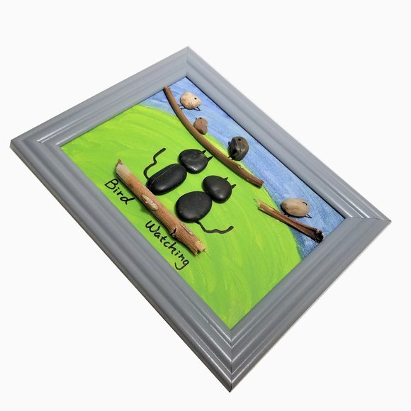 Cats Birds Watching Pebble Art Picture Hand Paint - Picture 4 of 5